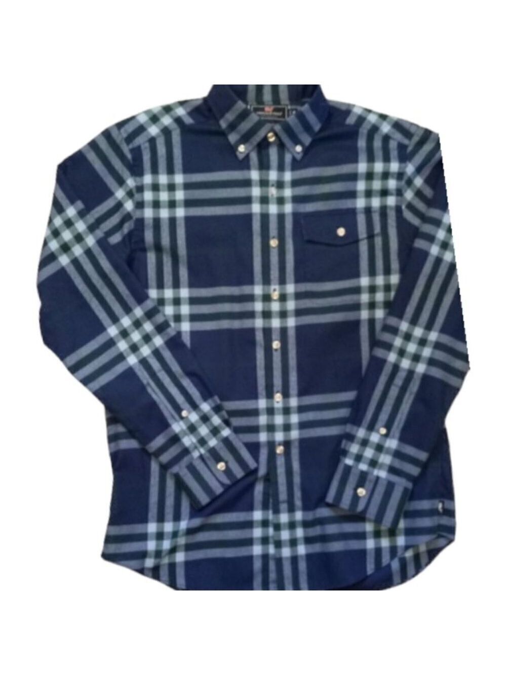 VINYARD VINES Blue Plaid SOFT FLANNEL OXFORD Medium